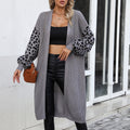 Women's Casual Long Solid Color Pattern Leopard Design Coat Cardigan For Women