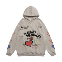 Love Letter Painted Graffiti Hooded Fleece Lined Sweater Men