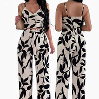 Sexy Backless Halter V-Neck Short Tank Top With Drawstring High-Waist Straight-Leg Pants
