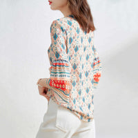 V-neck Loose Flare Three-quarter Sleeve Blouse Women's Top