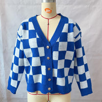 Asian Contrast Color Chessboard Plaid Autumn And Winter Women's Sweater