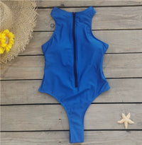 Solid Color Sleeveless Tight Zipper Triangle One-piece Swimsuit