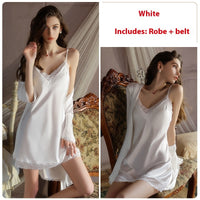 Deep V Push Up And Chest Pad Sweet Lace Nightdress Loungewear Suit