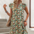 Women's Elegant Printed Short-Sleeve Crew-Neck Dress