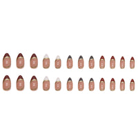 Almond Nail Shiny Gold Foil Color-blocking Leopard Print White Fake Nails