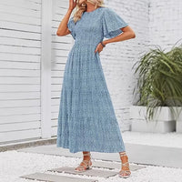 Women's Short-Sleeve Crew-Neck Bohemian Beach Dress
