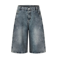 Men's Five-Pointed Star Rhinestone Straight-Leg Denim Shorts