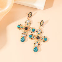 1 Pair Gothic Vintage Black Crystal Cross Drop Earrings, Punk Style Zinc Alloy Jewelry
