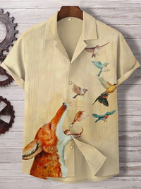 Comfortable Four-Way Stretch Wave-Print Short-Sleeve Cuban-Neck Shirt