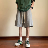 Hong Kong Style Men's Waffle Solid Color Basic Shorts