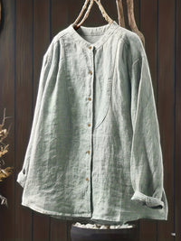 Retro Artistic Loose-fit Stand-collar Single-breasted Cardigan Shirt Relaxed Fit