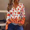 New Stylish Casual Geometric V-Neck Long-Sleeve T-Shirt