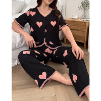 Summer New European And American-Style Sophisticated Heart-Print Pants Loungewear Set