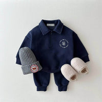 Fleece-lined Lapel Sweatshirt And Sweatpants Suit Children's Two-piece Suit