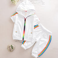 Summer Short-sleeved Baby Zipper Hoodle Black And White Two-piece Suit