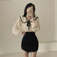 Loose Slimming Lapel Versatile Lace-up Women's Shirt
