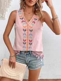 European And American Women's Summer V-Neck Embroidered Patchwork Hem Vest Top