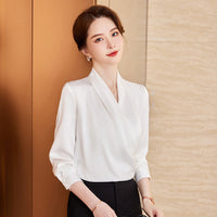 Long Sleeve V-neck New Acetate All-matching Pullover Business Wear Bottoming Shirt For Women