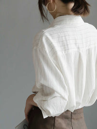 Two-button Design Striped Cardigan Shirt Loose Top
