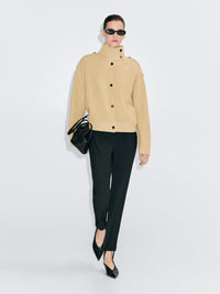 Fashionable Single-Breasted Chunky-Knit Turtleneck Cardigan Sweater