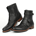 Mens Minimalist Vintage Metal-buckle Side-zip Low-heeled Denim Boots