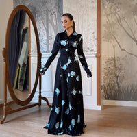 Womens Fashionable Printed V-Neck Defined-Waist Dress