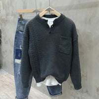 American Style Retro Pullover Men Fashion Brands Loose Pockets All-match Casual Sweater