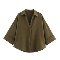 Women's Fashionable Slim-Fit Linen Multi-Color Striped Long-Sleeve Shirt