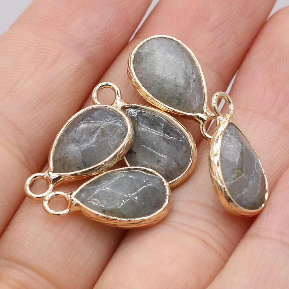 Natural Stone Drop-shaped Gold-plated Edge Pendant