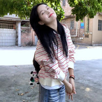 Powdery White Striped Cardigan Hoodie For Women