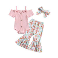 Summer Girls' New Two-color T-shirt Bell-bottom Pants
