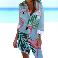 3D Casual Women's Clothing Bird-and-flower Painting Printed Beach Vacation Blouse