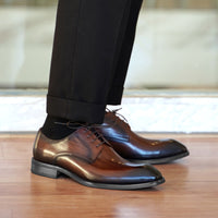 Men's Fashion Distressed Square-Toe Leather Shoes With Wood Grain Pattern