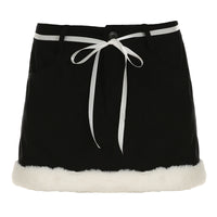 Fur Stitching Contrast Color Low Waist Skirt Lace-up Hot Girl Skirt