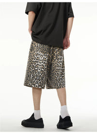 Retro High Street Leopard Print Denim Shorts