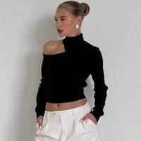 Fashion One-shoulder Cold-shoulder Waist-tight T-shirt Long Sleeve