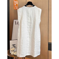 Lace-trimmed Round-neck Cotton-linen Vest Dress