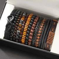 12-piece Set Of Coconut Shell Wooden Bead Stretch Bracelets For Men