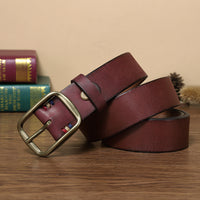 Thick Pure Copper Pin Buckle Male Genuine Cattlehide Leather Surface Retro Belt