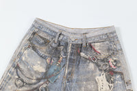 3D Digital Printed Chain Denim Shorts
