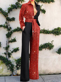 Ladies European And American V-neck Casual Jumpsuit