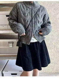 Women's Turtleneck Twist Zipper Cardigan Sweater