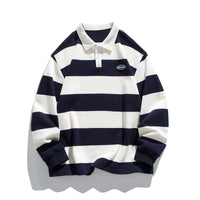 Striped Matching Hong Kong Style Pairs Of Pearl Cotton Sweater Lapel Polo Shirt