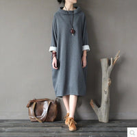 Loose-fitting Hooded Robe-style Dress With Fleece-lined Cotton-linen Fabric