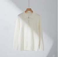 Turn-down Collar Knitted Polo Sweater With Thermal Ribbed Design