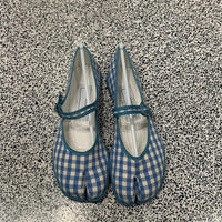 Korean Style Plaid Split Toe Ballet Flat Bottom Pumps