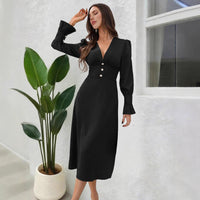 Autumn Casual V-Neck Shirt Dress