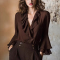 SpringSummer Sweet Ruffle-Trimmed V-Neck Shirt