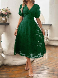 V-neck High-waisted Vintage Elegant Dress