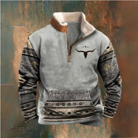 Zipper Sweater Men's Spring And Autumn Printed Turtleneck